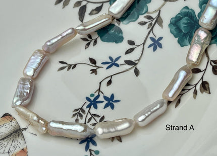 8-10x17-26 mm AAA Natural White Pink Biwa Stick Freshwater Pearl Beads Genuine High Luster Rare Thick Biwa Keshi Freshwater Pearls #P2967