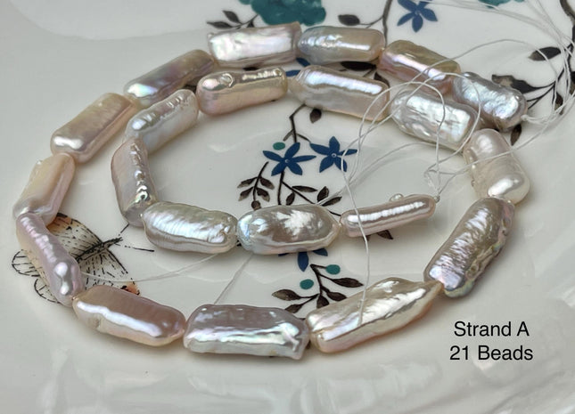 8-10x17-26 mm AAA Natural White Pink Biwa Stick Freshwater Pearl Beads Genuine High Luster Rare Thick Biwa Keshi Freshwater Pearls #P2967