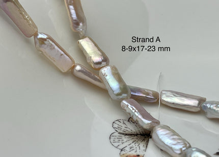 8-10x17-26 mm AAA Natural White Pink Biwa Stick Freshwater Pearl Beads Genuine High Luster Rare Thick Biwa Keshi Freshwater Pearls #P2967