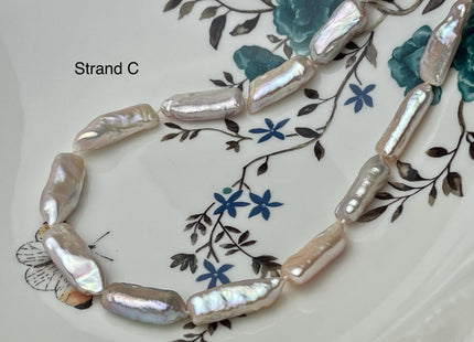 8-10x17-26 mm AAA Natural White Pink Biwa Stick Freshwater Pearl Beads Genuine High Luster Rare Thick Biwa Keshi Freshwater Pearls #P2967