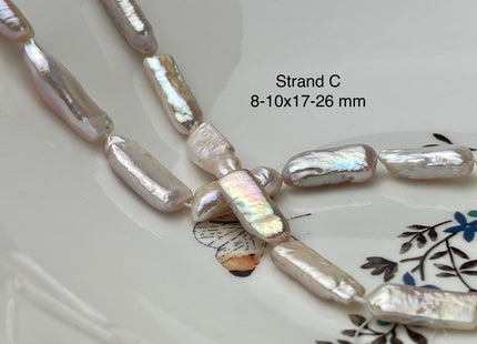 8-10x17-26 mm AAA Natural White Pink Biwa Stick Freshwater Pearl Beads Genuine High Luster Rare Thick Biwa Keshi Freshwater Pearls #P2967