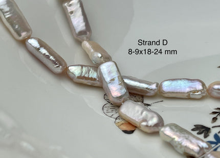 8-10x17-26 mm AAA Natural White Pink Biwa Stick Freshwater Pearl Beads Genuine High Luster Rare Thick Biwa Keshi Freshwater Pearls #P2967