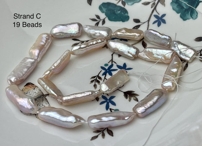 8-10x17-26 mm AAA Natural White Pink Biwa Stick Freshwater Pearl Beads Genuine High Luster Rare Thick Biwa Keshi Freshwater Pearls #P2967