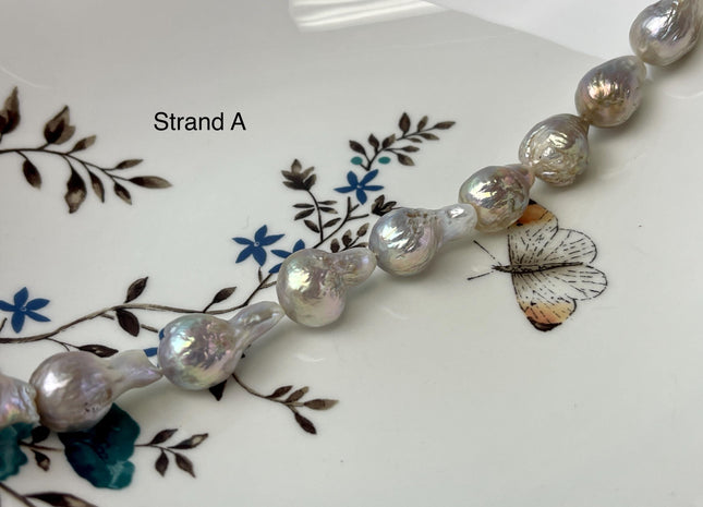 11-14 mm AAA Natural Mauve Pink White Seaweed Baroque Freshwater Pearl Beads Natural LargeBaroque Edison Pearl With Iridescent Color #P2969