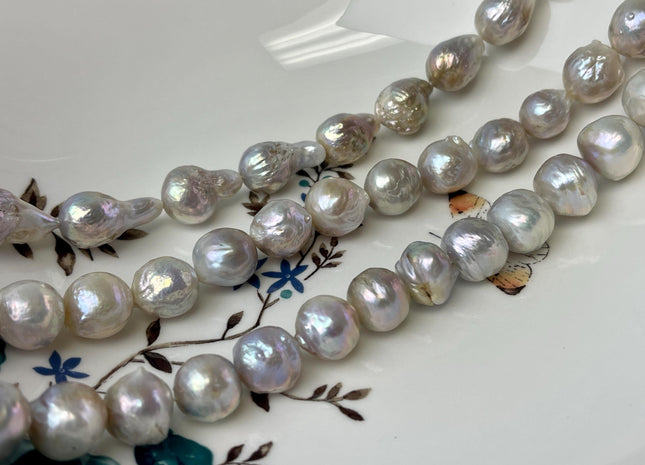 11-14 mm AAA Natural Mauve Pink White Seaweed Baroque Freshwater Pearl Beads Natural LargeBaroque Edison Pearl With Iridescent Color #P2969