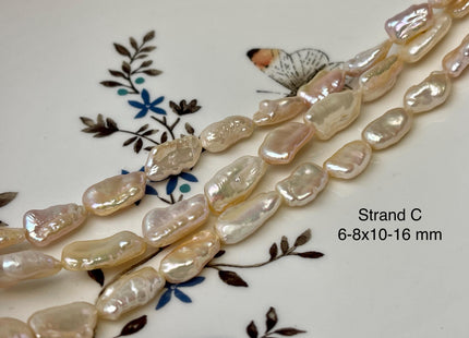 6-11x10-18 mm AAA Natural White and Pink Biwa Stick Freshwater Pearl Beads Genuine High Luster Rare Biwa Keshi Freshwater Pearls #P2970