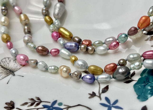 64-72 inches 5-13 mm Mixed Genuine Pearl Necklace Multi Color Pearl Beads Bridal Pearl Necklace Long Genuine Mixed Pearl Necklace #P2971
