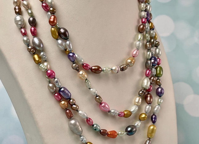 64-72 inches 5-13 mm Mixed Genuine Pearl Necklace Multi Color Pearl Beads Bridal Pearl Necklace Long Genuine Mixed Pearl Necklace #P2971