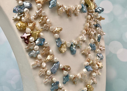 64-72 inches 5-13 mm Mixed Genuine Pearl Necklace Multi Color Pearl Beads Bridal Pearl Necklace Long Genuine Mixed Pearl Necklace #P2971