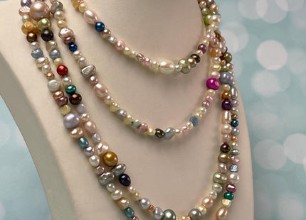 64-72 inches 5-13 mm Mixed Genuine Pearl Necklace Multi Color Pearl Beads Bridal Pearl Necklace Long Genuine Mixed Pearl Necklace #P2971