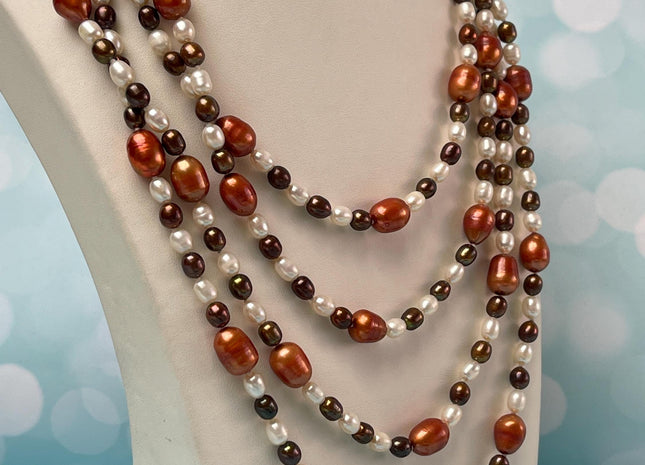 64-72 inches 5-13 mm Mixed Genuine Pearl Necklace Multi Color Pearl Beads Bridal Pearl Necklace Long Genuine Mixed Pearl Necklace #P2971