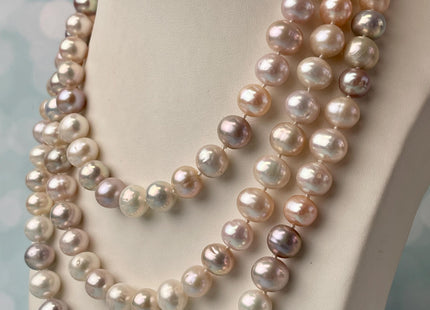 50 Inches AAA Hand Knotted 10-11 mm Off Round Natural White Mauve Pink Mixed Freshwater Long Pearl Necklaces #P2978