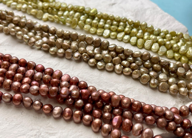 7-9 mm Beige Sage Green Brick Red Color Potato Nugget Freshwater Pearl Beads Genuine Freshwater Pearl Beads #P2985