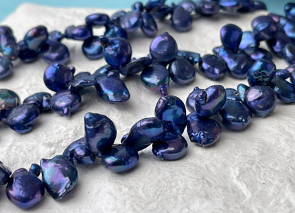 9-10x11-15 mm AA Dark Blue Peacock Top Drilled Coin Freshwater Pearl Beads Irregular Coin Pearls Genuine Natural Coin Pearl Beads #P2995