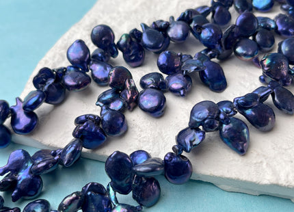 9-10x11-15 mm AA Dark Blue Peacock Top Drilled Coin Freshwater Pearl Beads Irregular Coin Pearls Genuine Natural Coin Pearl Beads #P2995