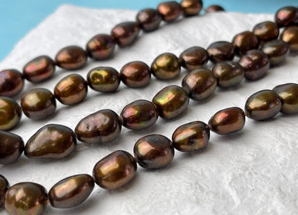 9-10x11-13 mm AA Dark Chocolate Brown Color Freshwater Pearl Rice Nugget Beads Dark Brown Genuine Rice Nugget Pearls #P2998