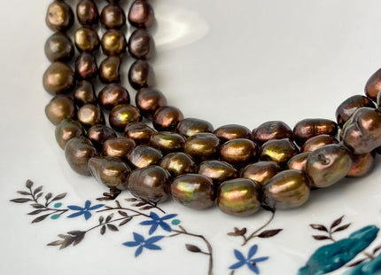 9-10x11-13 mm AA Dark Chocolate Brown Color Freshwater Pearl Rice Nugget Beads Dark Brown Genuine Rice Nugget Pearls #P2998