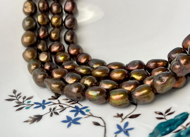 9-10x11-13 mm AA Dark Chocolate Brown Color Freshwater Pearl Rice Nugget Beads Dark Brown Genuine Rice Nugget Pearls #P2998
