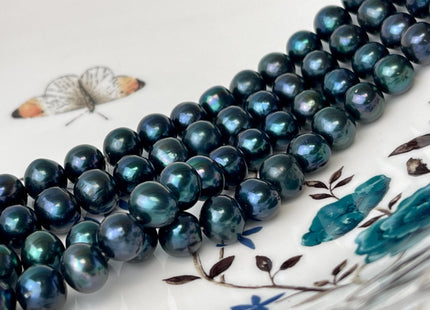 9-10 mm AA Dark Blue Peacock Color Potato Freshwater Pearl Beads Genuine Cultured Freshwater Peacock Colored Pearls 46 Pieces #P3000