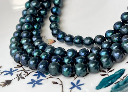 9-10 mm AA Dark Blue Peacock Color Potato Freshwater Pearl Beads Genuine Cultured Freshwater Peacock Colored Pearls 46 Pieces #P3000
