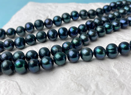 9-10 mm AA Dark Blue Peacock Color Potato Freshwater Pearl Beads Genuine Cultured Freshwater Peacock Colored Pearls 46 Pieces #P3000