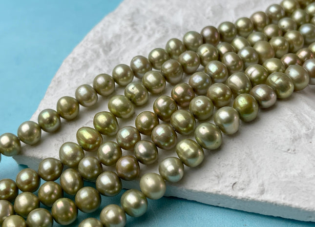 6-7 mm AA Light Sage Green Color Potato Freshwater Pearl Beads Genuine Cultured Freshwater Pearl 68 Beads #P3003