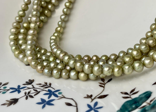 6-7 mm AA Light Sage Green Color Potato Freshwater Pearl Beads Genuine Cultured Freshwater Pearl 68 Beads #P3003