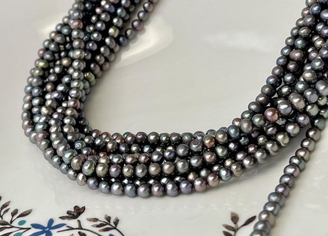 4-4.5 mm AAA Dark Gray Peacock Color Potato Freshwater Pearl Beads Genuine High Quality Peacock Gray Color Freshwater Pearls #P3004