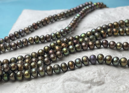 4-5 mm Dark Forest Green Brown Color Potato Freshwater Pearl Beads Genuine Freshwater Pearl Beads Forest Green Potato Pearl Beads #P3005