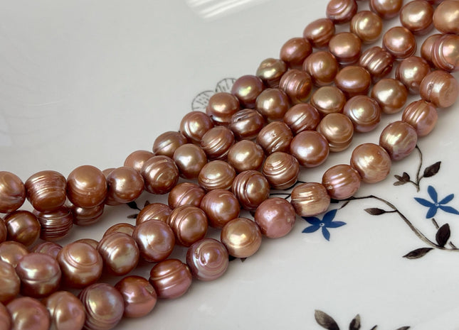9-10 mm Pinkish Brown Potato Ringed Freshwater Pearl Beads Genuine Natural Pearl Beads Cultured Freshwater Potato Pearls #P3007