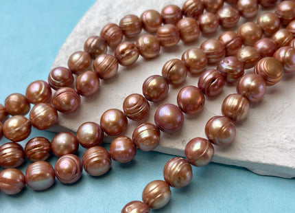 9-10 mm Pinkish Brown Potato Ringed Freshwater Pearl Beads Genuine Natural Pearl Beads Cultured Freshwater Potato Pearls #P3007