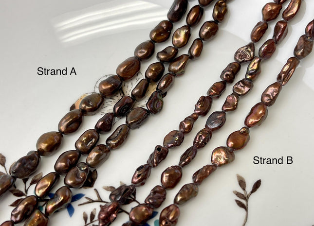 5-6x8-9 mm Keshi Rice Nugget Freshwater Pearl Beads Dark Copper Brown Color Genuine Keshi Freshwater Pearl Beads #P3160