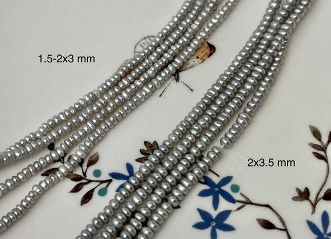 1.5-2x3-3.5 mm AAA Gray Tiny Small Button Rondelle Freshwater Pearls High Luste Seed Pearl Beads #P3161