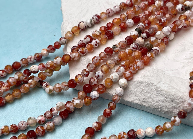 4 mm Faceted Round Orange PinkAnd White Color Agate Gemstone Beads Genuine Agate Gemstone Loose Beads 14 Inches #4716
