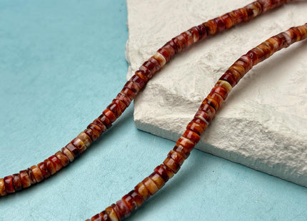 5mm AAA Natural Orange Red Purple Spiny Oyster Shell Heishi Rondelle Shape Genuine Beautiful Natural Spiny Oyster Beads 16 Inch Strand #4279