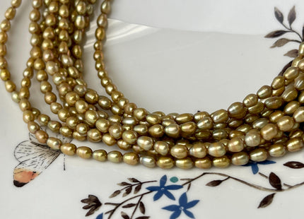 4x5 mm AA High Luster Dark Gold Champagne Color Rice/Oval Freshwater Pearl Beads Genuine Tiny Freshwater Pearl Beads #P3012