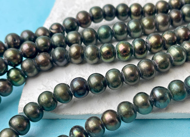 9 mm Large Hole Round Button Dark Olive Green Freshwater Pearl Beads Hole 2.1 mm Genuine Rondelle Freshwater Pearls #P2981