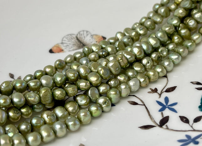 5-7 mm AA Sage Green Color Freshwater Pearl Potato Nugget Beads Genuine Natural Nugget Pearls #P2961