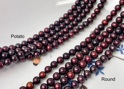 6 mm Burgundy Red Color Potato/Round Freshwater Pearl Bead Genuine Dark Red Color Round Freshwater Pearls 68 Beads #P2972