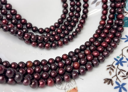 6 mm Burgundy Red Color Potato/Round Freshwater Pearl Bead Genuine Dark Red Color Round Freshwater Pearls 68 Beads #P2972