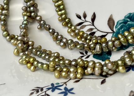 4x5-6 mm Peanut Shape Olive green Color W/Gold Sheen Top Drilled Freshwater Pearl Beads Genuine Small Freshwater Pearls #P2983