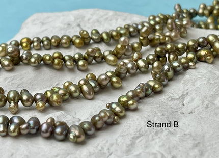 4x5-6 mm Peanut Shape Olive green Color W/Gold Sheen Top Drilled Freshwater Pearl Beads Genuine Small Freshwater Pearls #P2983
