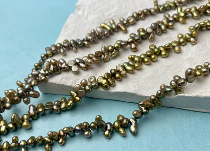 4x5-6 mm Peanut Shape Olive green Color W/Gold Sheen Top Drilled Freshwater Pearl Beads Genuine Small Freshwater Pearls #P2983