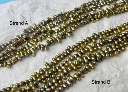 4x5-6 mm Peanut Shape Olive green Color W/Gold Sheen Top Drilled Freshwater Pearl Beads Genuine Small Freshwater Pearls #P2983