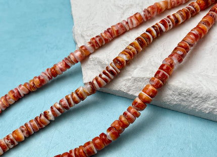 6mm AAA Natural Orange Red Purple Spiny Oyster Shell Heishi Rondelle Shape Genuine Beautiful Natural Spiny Oyster Beads 16 Inch Strand #4717