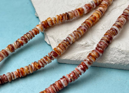 6mm AAA Natural Orange Red Purple Spiny Oyster Shell Heishi Rondelle Shape Genuine Beautiful Natural Spiny Oyster Beads 16 Inch Strand #4718
