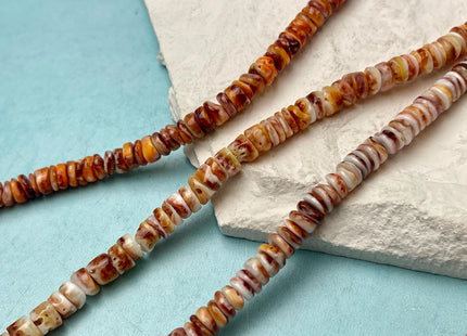 6mm AAA Natural Orange Red Purple Spiny Oyster Shell Heishi Rondelle Shape Genuine Beautiful Natural Spiny Oyster Beads 16 Inch Strand #4719