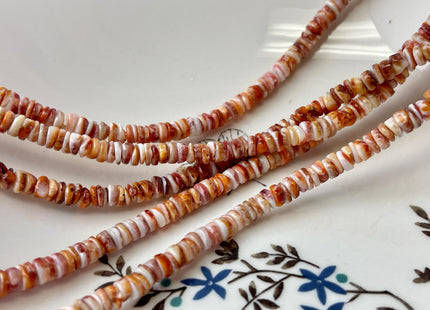 5mm AAA Natural Orange Red Purple Spiny Oyster Shell Heishi Rondelle Shape Genuine Beautiful Natural Spiny Oyster Beads 16 Inch Strand #4720