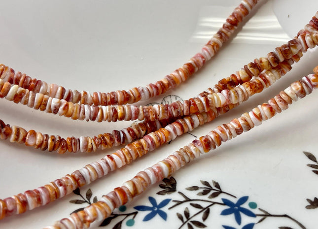 5mm AAA Natural Orange Red Purple Spiny Oyster Shell Heishi Rondelle Shape Genuine Beautiful Natural Spiny Oyster Beads 16 Inch Strand #4720