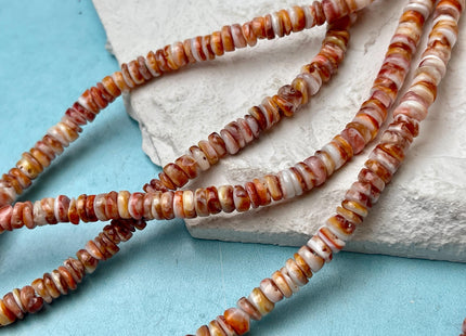 5mm AAA Natural Orange Red Purple Spiny Oyster Shell Heishi Rondelle Shape Genuine Beautiful Natural Spiny Oyster Beads 16 Inch Strand #4720